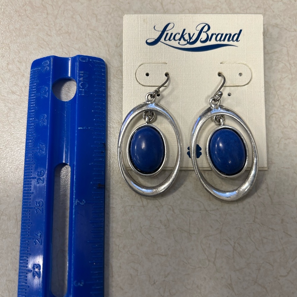 Lucky Brand Silver Earrings with blue semi precious stones NWT